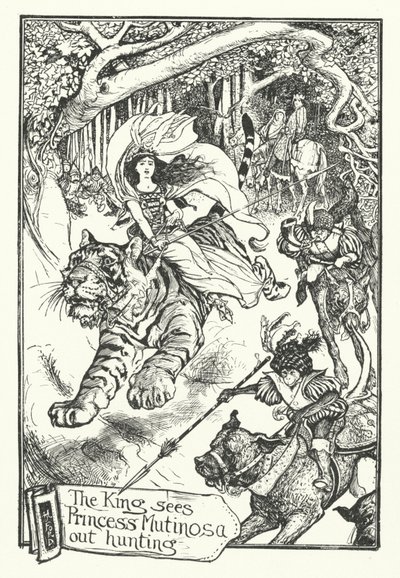 Kongen ser prinsesse Mutinosa på jagt (gravering) af Henry Justice Ford