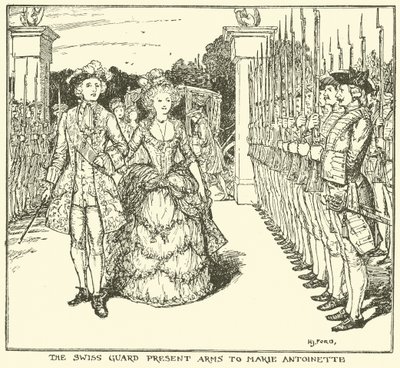 Den schweiziske garde overrækker våben til Marie Antoinette af Henry Justice Ford