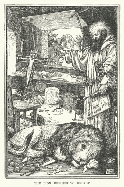Løven nægter at tage afsted (litho) af Henry Justice Ford