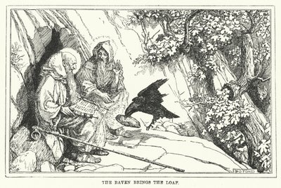 Ravnen bringer brødet (litho) af Henry Justice Ford