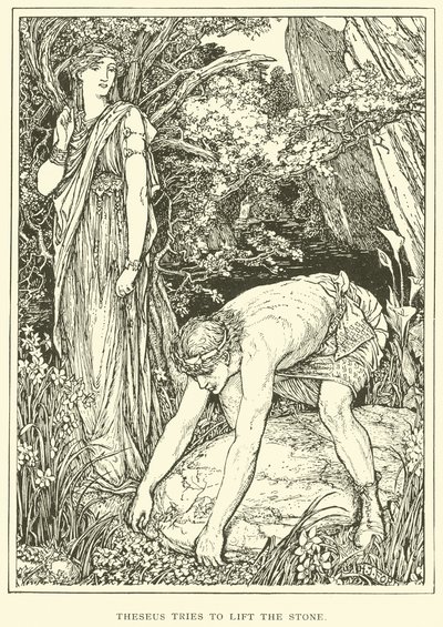 Theseus forsøger at løfte stenen af Henry Justice Ford