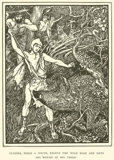Ulysses, når en ungdom, bekæmper vildsvinet og får sit sår i låret af Henry Justice Ford