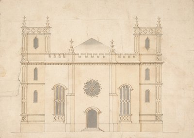 Facade af en gotisk vækkelseskirke, 1745-76. af Henry Keene.