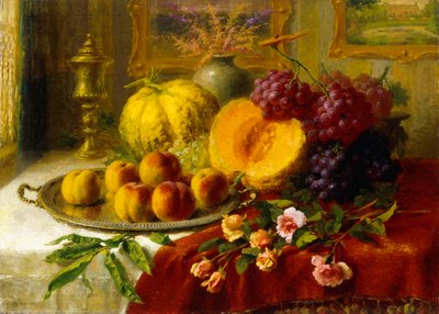 Stilleben på et bord i et interiør (olie på lærred) af Henry Kokken
