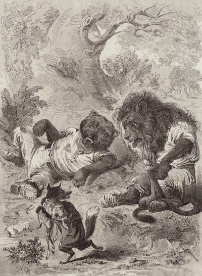 Æsops fabler: Løven, bjørnen og ræven (litho) af Henry Louis Stephens