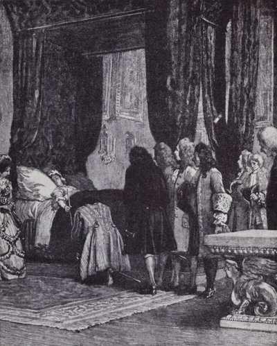 Dronning Anne på sit dødsleje udnævner hertugen af Shrewsbury til Lord Treasurer af Henry Marriott (after) Paget