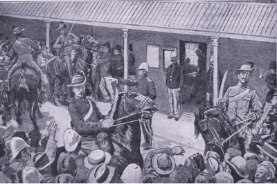 Kolonialforstærkninger til Sydafrika: En strøm af ansøgere til indskrivning i Sydney, fra After Pretoria: The Guerilla War udgivet af Harmsworth Brothers Limited, 1901 af Henry Marriott Paget
