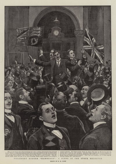 Præsident Kruger Hammered, en scene på børsen af Henry Marriott Paget