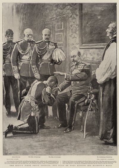 Kongens første hemmelige råd, hertugen af York kysser Hans Majestæts hånd af Henry Marriott Paget