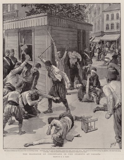 Massakren af kristne i gaderne ved Galata af Henry Marriott Paget