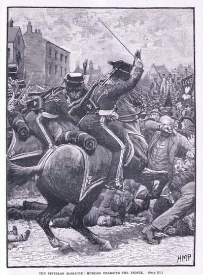 Peterloo-massakren: Husarer angriber folket AD 1819 af Henry Marriott Paget