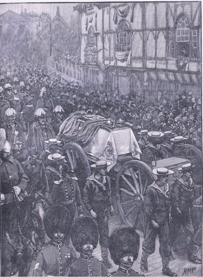 Queens begravelse, den sidste fase, illustration fra Cassells History of England, 1900-tallet af Henry Marriott Paget