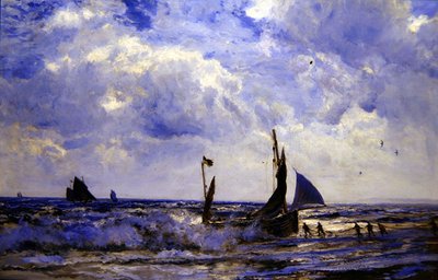 Hauling in the Boats (olie på lærred) af Henry Moore
