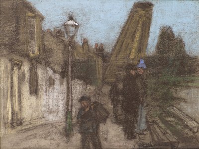 Hus på Themsens bred (pastel) af Henry Muhrmann