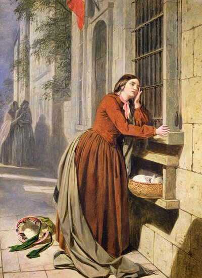 Mor deponerer sit barn på Foundling Hospital i Paris, ca. 1855-60 (olie på træ) af Henry Nelson O