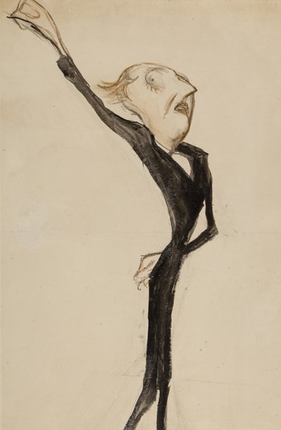 En teatralsk figur, muligvis Sir Beerbohm Tree, ca. 1908 (pensel, wc og blæk på papir) af Henry Ospovat