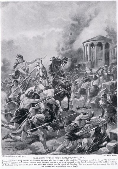 Boadiceas angreb på Camulodunum, illustration fra 