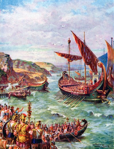 Romernes afgang fra Storbritannien efter plyndringen af Rom i 410 e.Kr., c1920 af Henry Payne