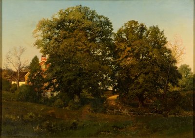Old Oaks at Sunset (olie på lærred) af Henry Pember Smith