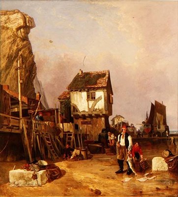 Fiskere med deres fangst ved en kaj af Henry Perlee Parker