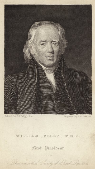 William Allen - første præsident for det farmaceutiske selskab i Storbritannien (1770-1843) (kobberstik) af Henry Perronet (after) Briggs