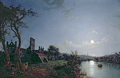 Morgen med udsigt over Kirkstall Abbey (olie på lærred) af Henry Pether