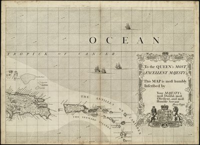 Et kort over det britiske imperium i Amerika med de franske og spanske bosættelser ved siden af af Henry Popple