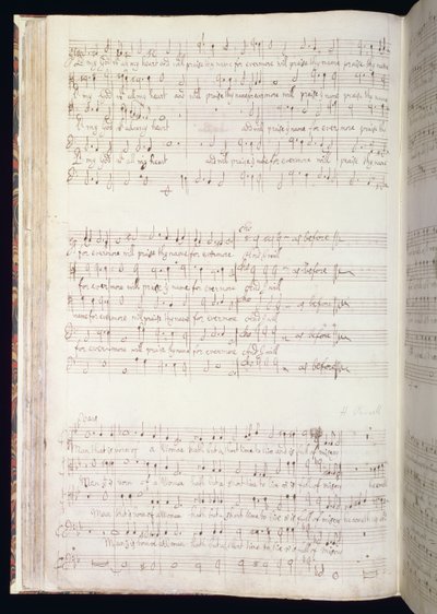 MU MS 88 f.102 "Man that is born of woman", side fra et bind med engelske hymner komponeret og skrevet af Henry Purcell (1659-95) 1673 (blæk på papir) af Henry Purcell
