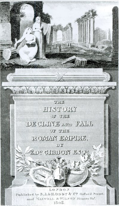 Titelbladet til "The History of the Decline and Fall of the Roman Empire" af Edward Gibbon, bind 1, 1808 af Henry R. Cook
