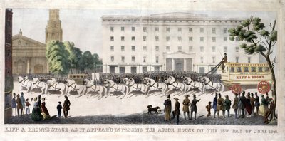 Kipp og Browns scene, som den dukkede op ved at passere Astor-huset den 16. juni 1845, 1845 (håndfarvet litho) af Henry R. Robinson