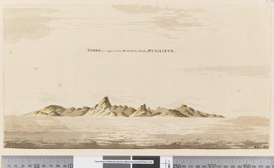 Side 25aa Eimeo, som den ser ud fra Matavai Bay, Otahiete, 1768-75 (pen & blæk og vask) af Henry Roberts