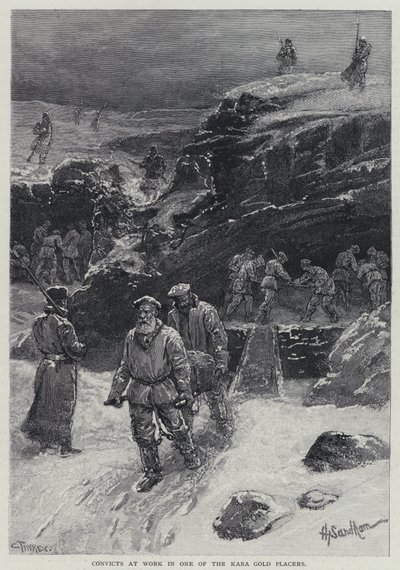 Fanger på arbejde i en af Kara-guldplaceringerne (litho) af Henry Sandham
