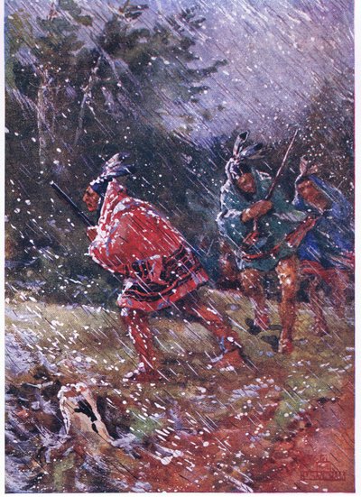 Røde indianere på jagt i en snestorm af Henry Sandham