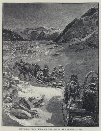 Vender tilbage fra Kara på Shilka-flodens is (litho) af Henry Sandham