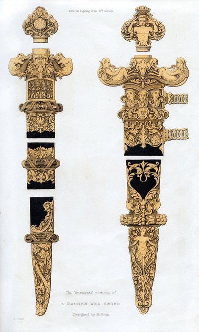 Dolk og sværd, begyndelsen af det 16. århundrede, 1843. af Henry Shaw