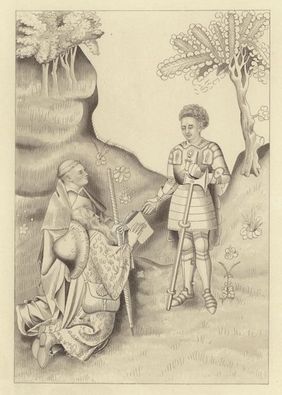 John Lydgate, der præsenterer sin bog for jarlen af Salisbury af Henry Shaw