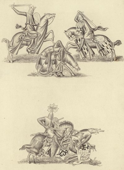 Riddere, der kæmper, omkring 1260 af Henry Shaw