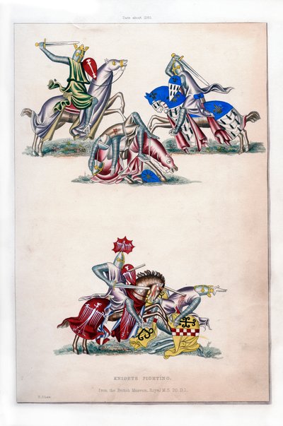 Knights fighting, c1260, 1843. af Henry Shaw