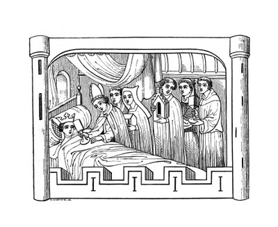 Louis, den ældste søn af Philip Augustes konge af Frankrig, ligger syg i sengen, 1191, 1843. af Henry Shaw