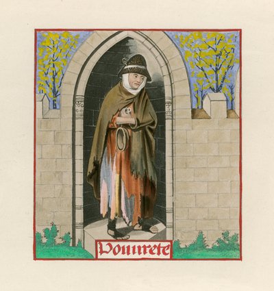 Fattigdom, fra Romance of the Rose, ca. 1480, i British Museum, Harl M S 4425 af Henry Shaw