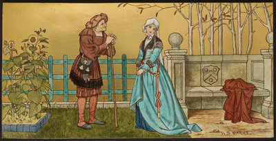 The Pantaloon, plakette, der viser en illustration fra Shakespeares Seven Ages, Minton ware, Staffordshire, 1874 (emaljeret fajance) af Henry Stacey after Marks