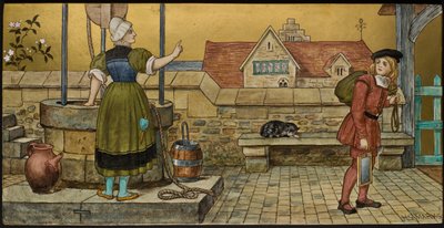 The Schoolboy, plakette, der viser en illustration fra Shakespeares Seven Ages, Minton ware, Staffordshire, 1874 (emaljeret fajance) af Henry Stacey after Marks