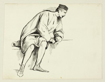 Siddende mand læner sig op ad sin arm af Henry Stacy Marks