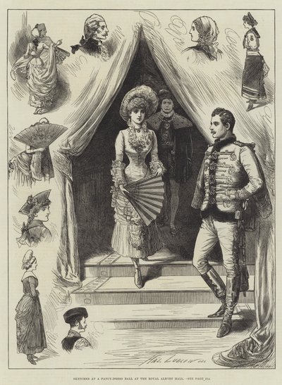 Skitser ved et fancy-dress-bal i Royal Albert Hall af Henry Stephen Ludlow