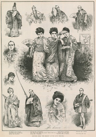 Skitser fra The Mikado på Savoy Theatre af Henry Stephen Ludlow