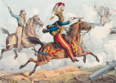 En kavaleriangreb i et slag fra det 19. århundrede. af Henry Thomas (after) Alken