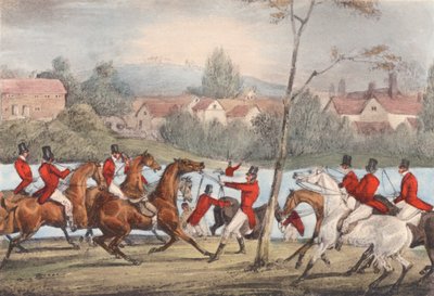Mytton svømmer i Severn ved Uppington Ferry: "Den, der kalder sig sportsmand, lad ham følge mig!" (litografi) af Henry Thomas (after) Alken