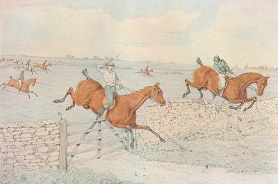A Steeplechase: Et slag mod en sten indhegning. 5 til 4 på hvidt, 1827 af Henry Thomas Alken