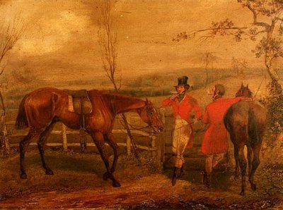 Jægere, der ryger ved et hegn (par 63919) af Henry Thomas Alken