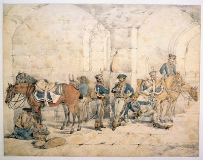 Husarer på halvøen, muligvis 1. husarer, Kongens tyske legion, 1808 ca. af Henry Thomas Alken